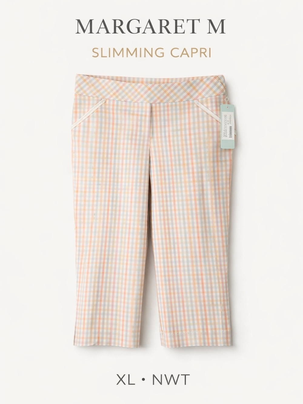 NWT Margaret M Slimming Pant Bobbie Capri Pastel Plaid Size XL